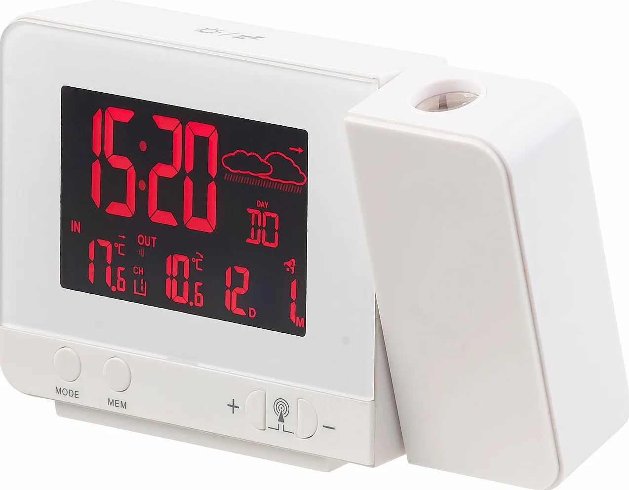 Infactory Réveil à Projection Station Météo Sans Fil 2 en 1 Blanc