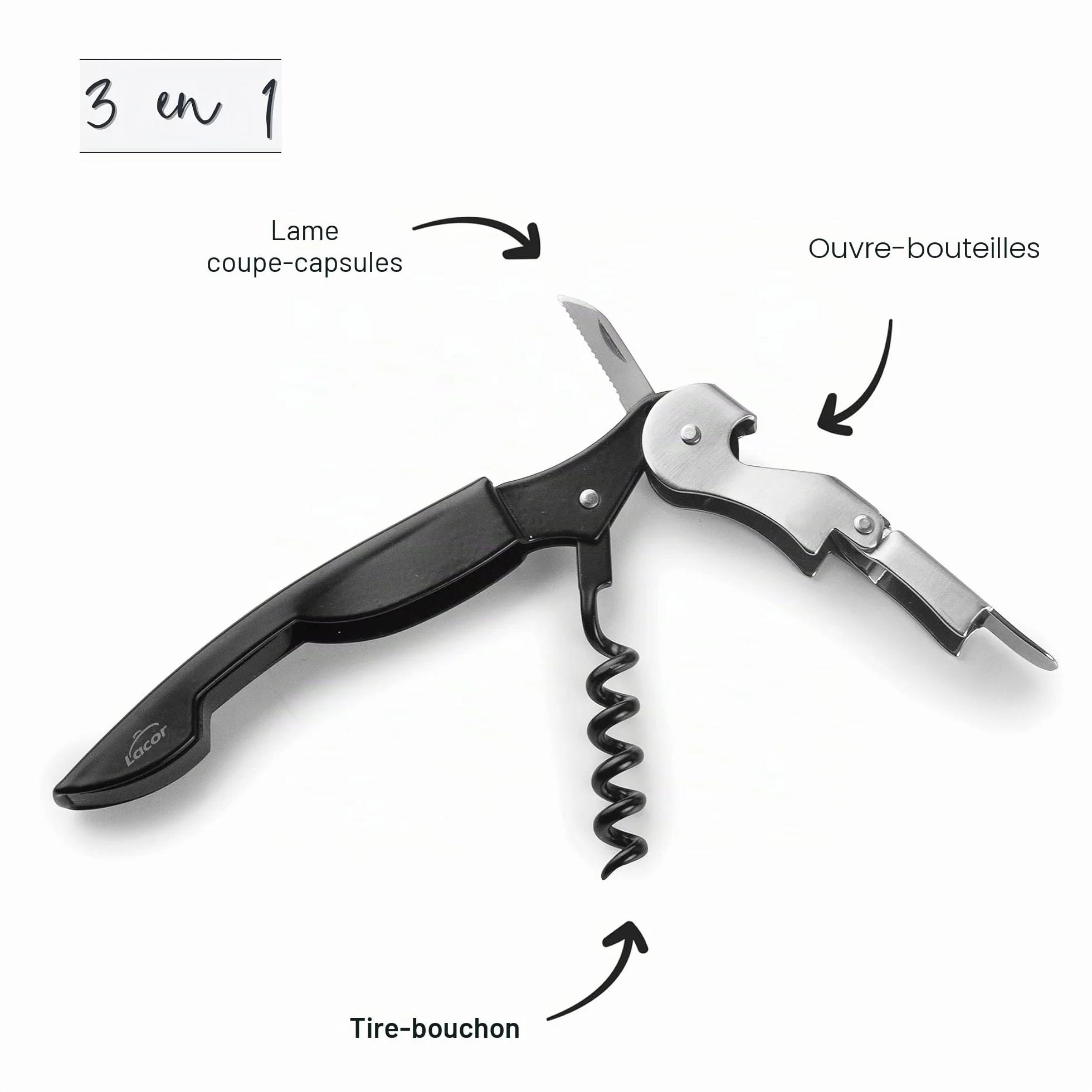 LACOR Tire-bouchon en acier inoxydable ouvre-bouteille lame courte