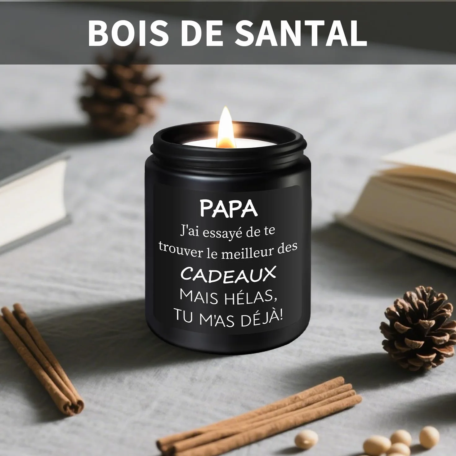 Bois de Santal Bougie Parfumée 200g Cadeau Fête des Pères Original