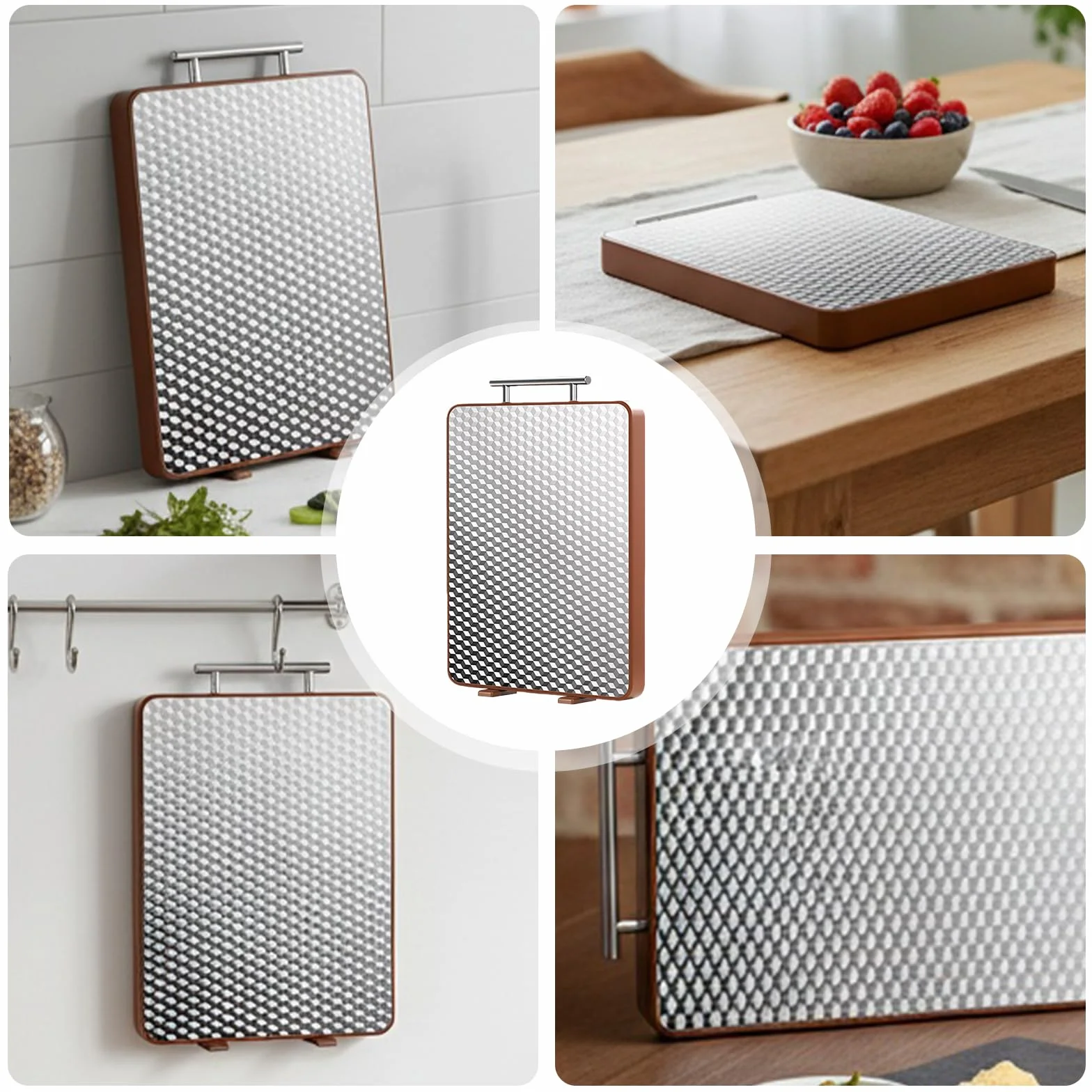 Planche à Découper Double Face Acier Inoxydable Palissandre 2 en 1 pour Viande Fruits Poisson Légumes