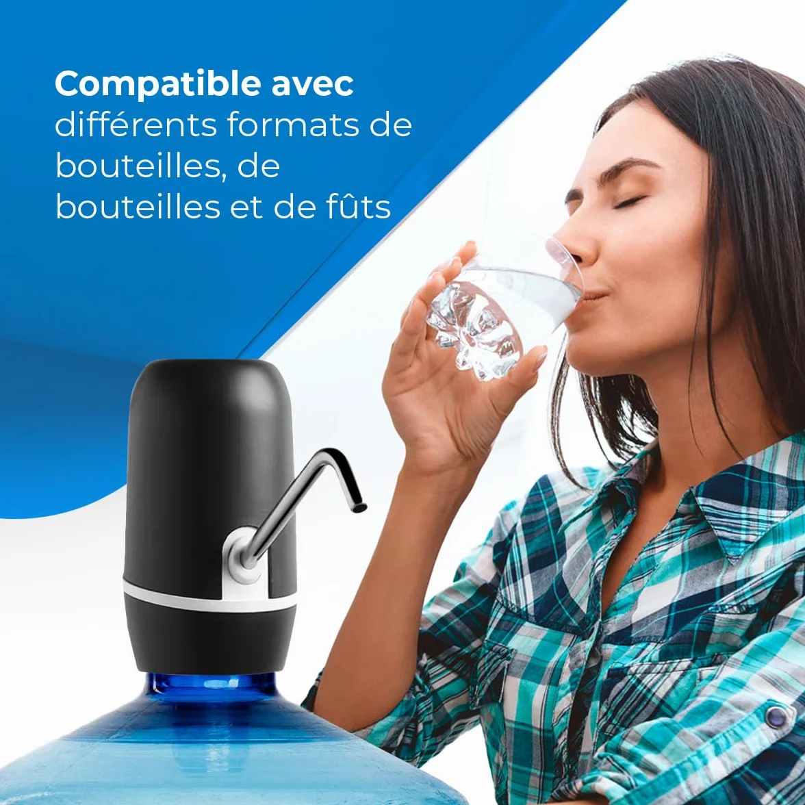 Distributeur d'eau en Bouteille Automatique USB, Acier, sans BPA, Eau Froide, 1200mAh, 1.5-18.9L, Noir