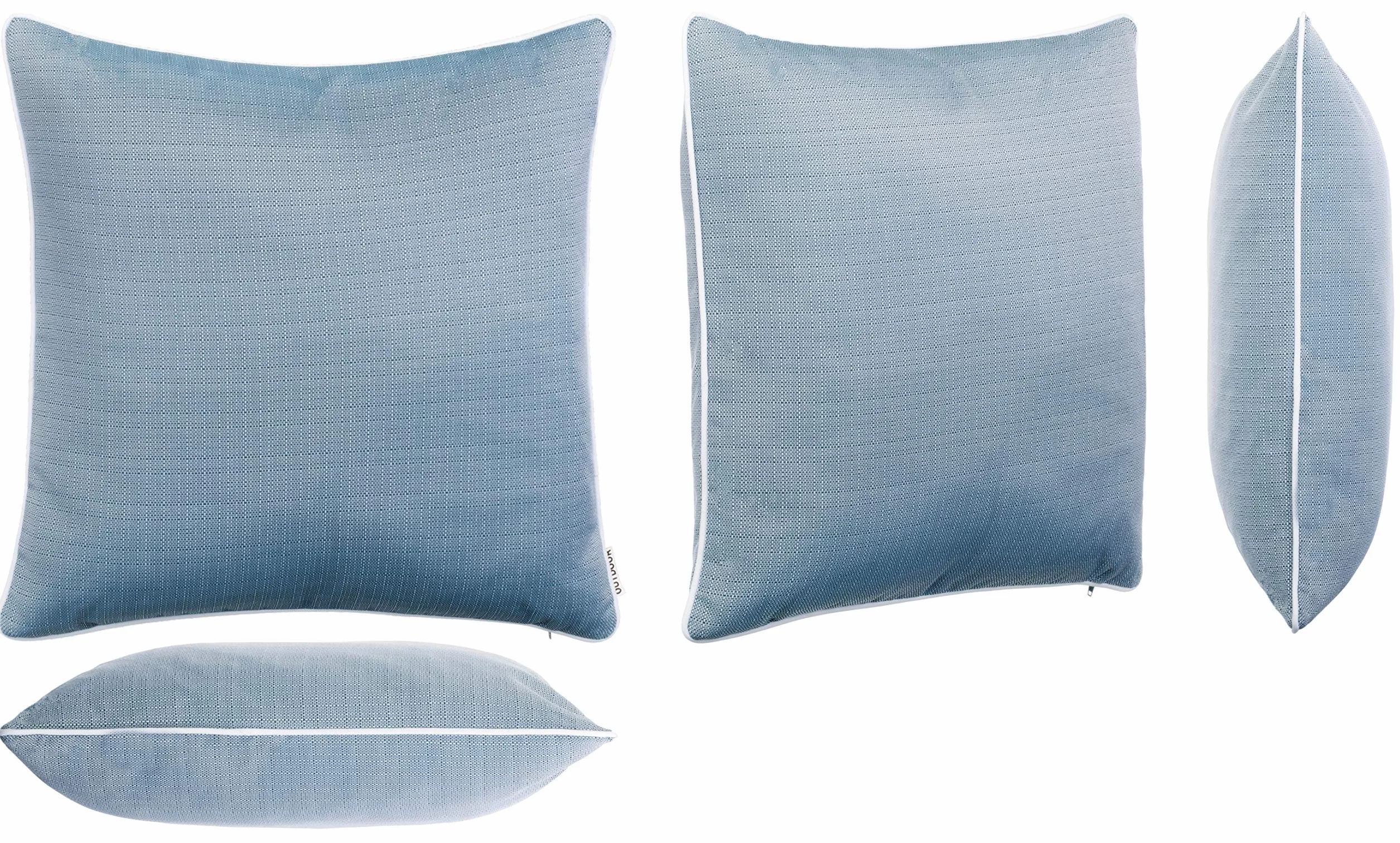 Coussins d'extérieur 45x45 cm Imperméables Lin Passepoil Bleu Lot de 2