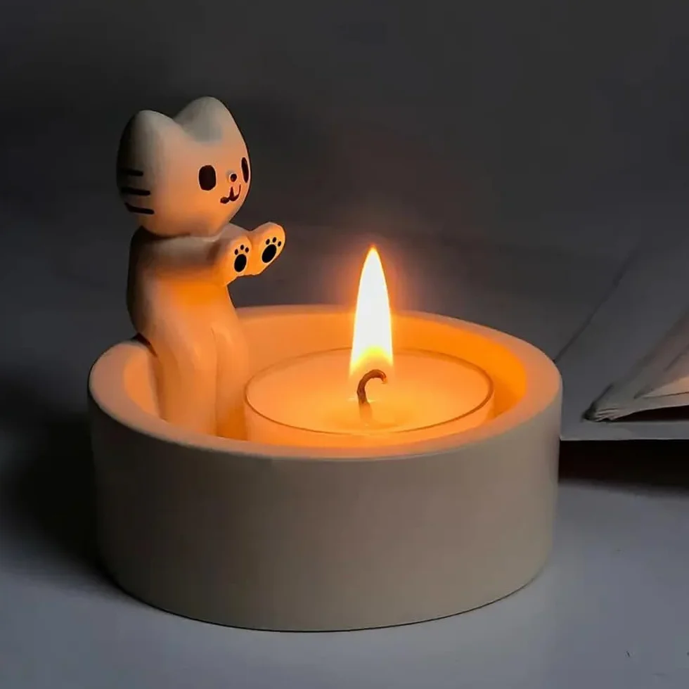 Photophores en Résine en Forme de Chat avec Pattes Chauffantes Décoration Chaton Bougeoir Décoratif