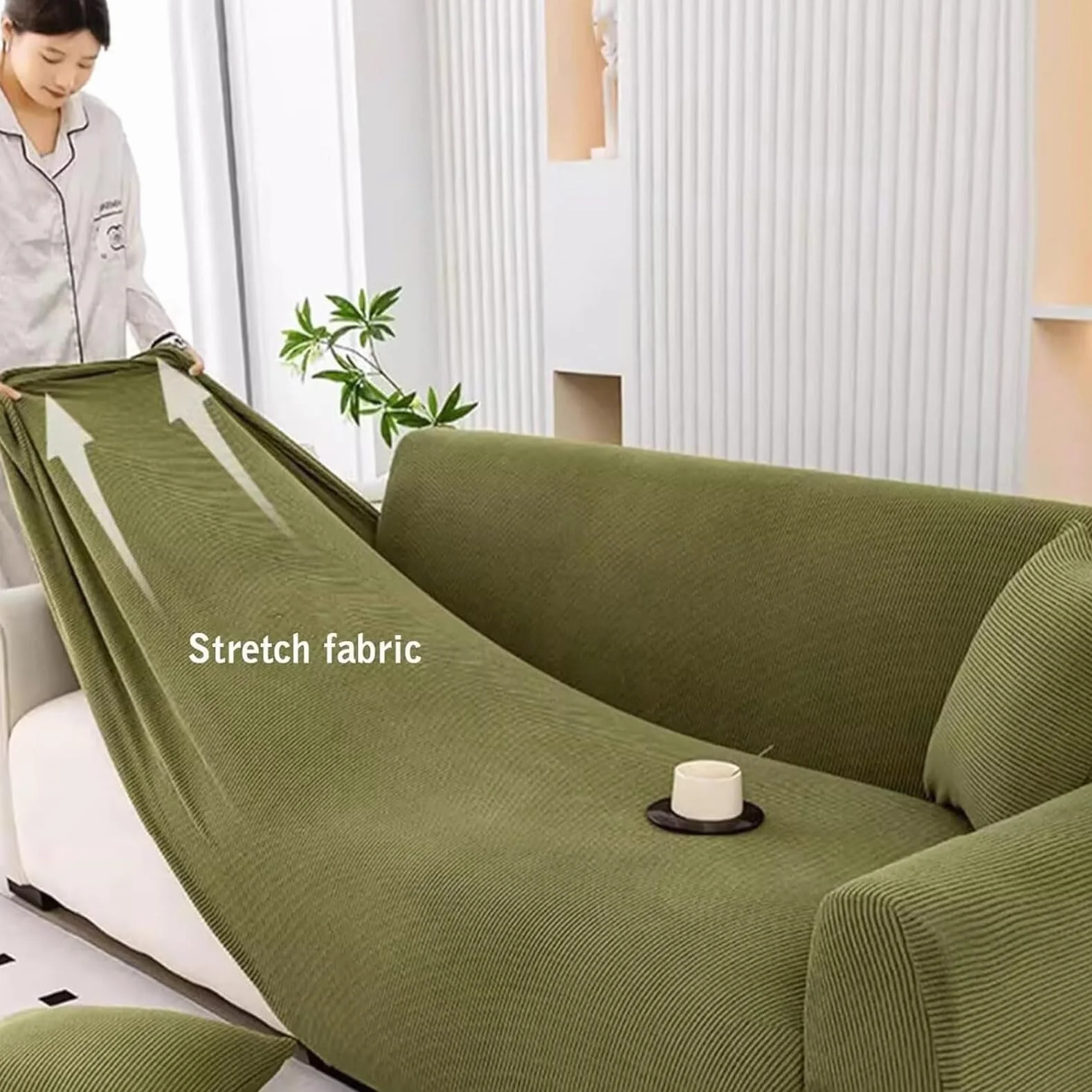 Housse de Canapé Extensible Velours Côtelé, Protection Antidérapante Lavable pour Salon, Adaptée aux Canapés 1-4 Places