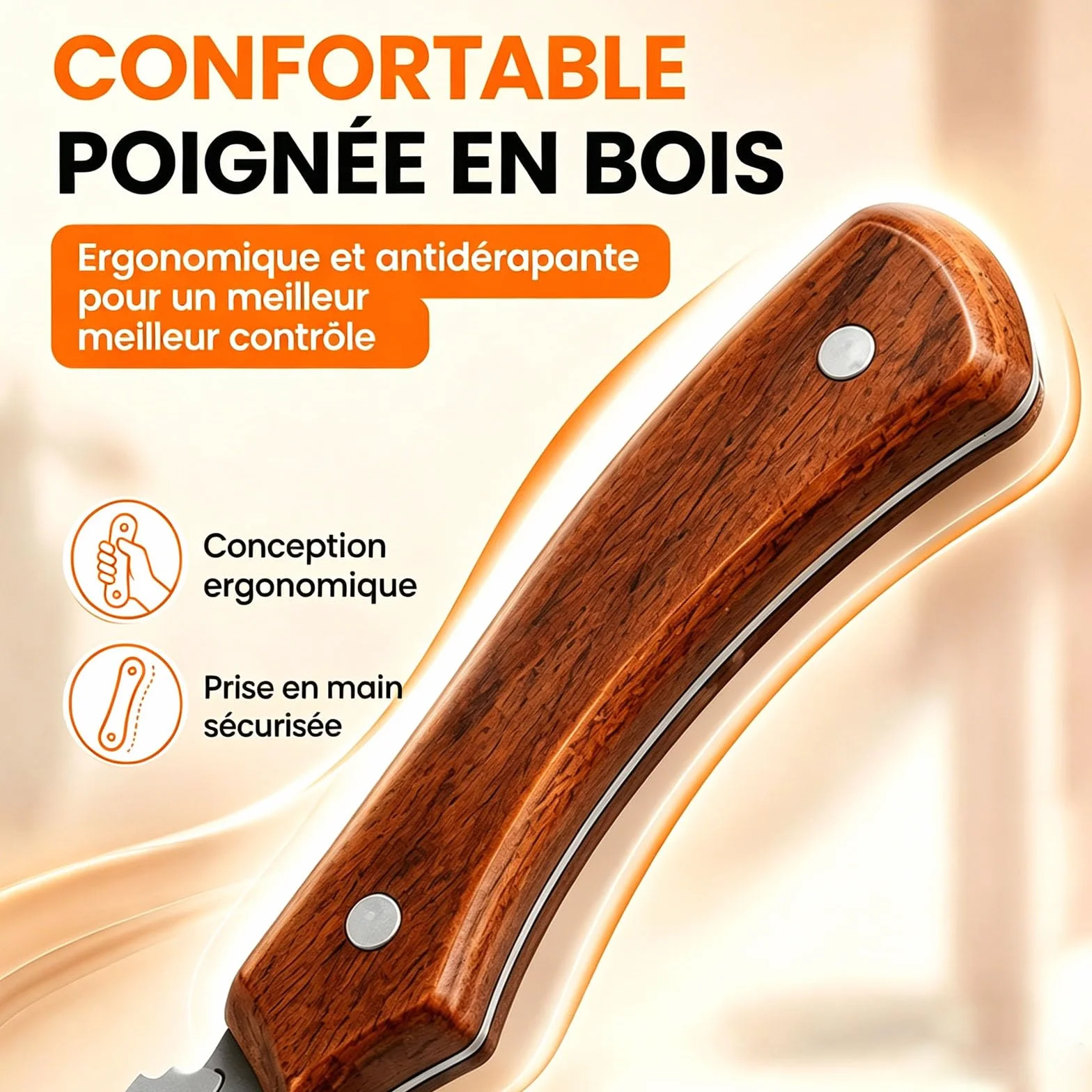 Éplucheur de légumes multifonction 5 en 1 avec lame en acier inoxydable, manche en bois, décapsuleur, écailleur à poisson et coupe-oignon