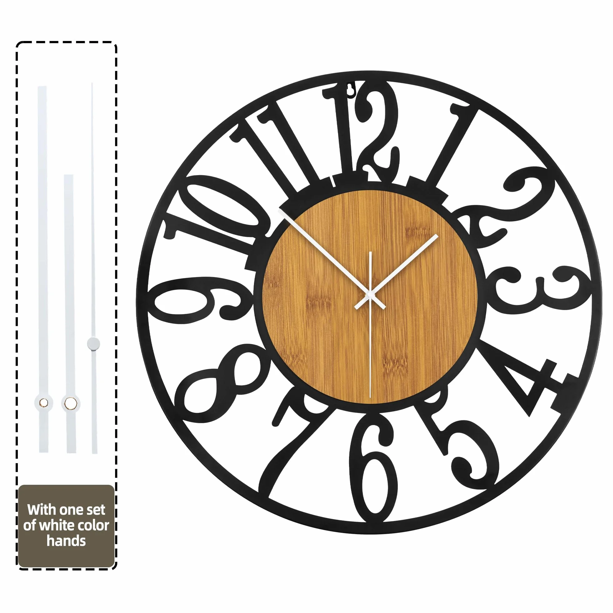 Horloge murale 50 cm silencieuse bois métal noir moderne salon cuisine
