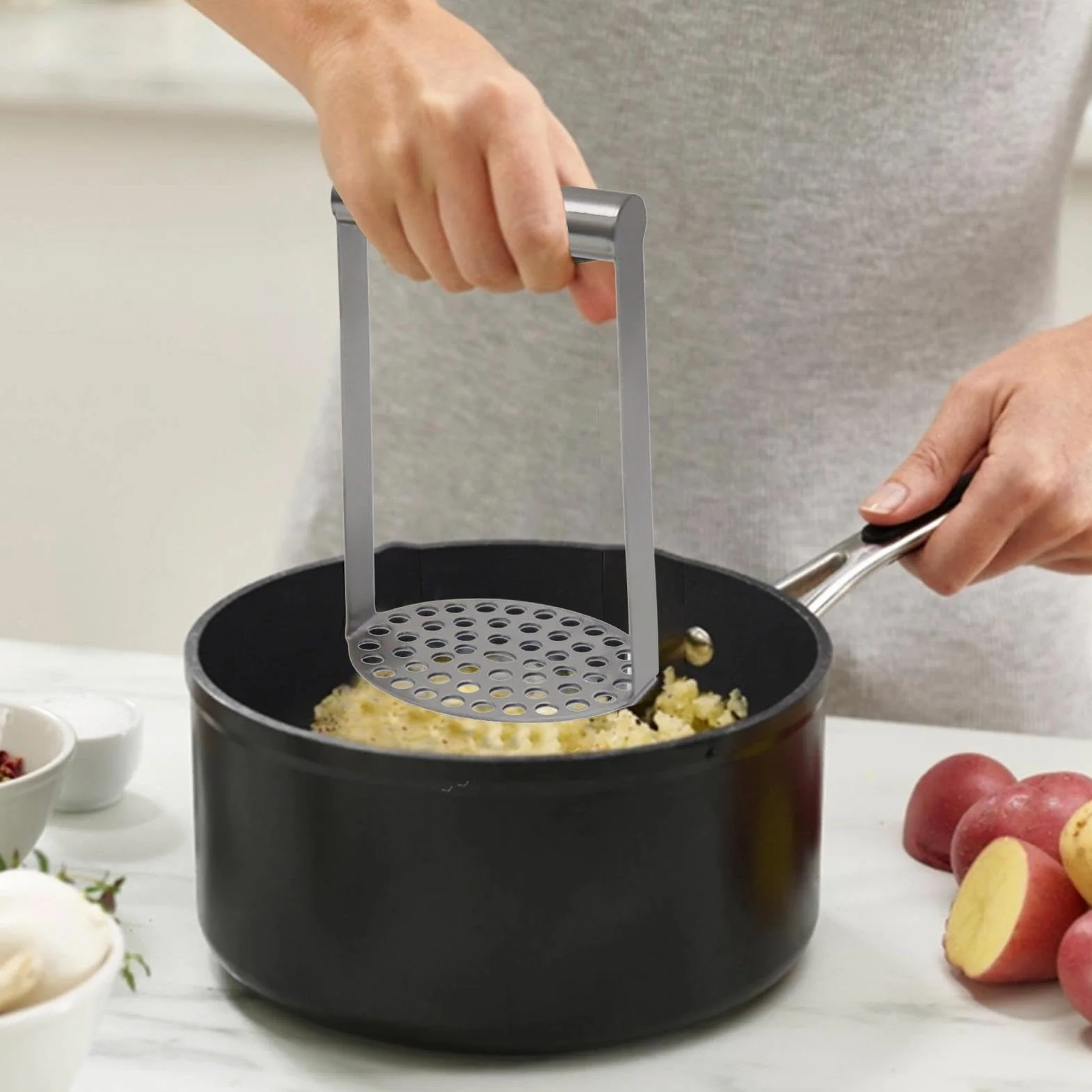Stainless Steel Potato Masher 11x8.6x18cm Heavy Duty for Avocado Guacamole Mashed Potatoes