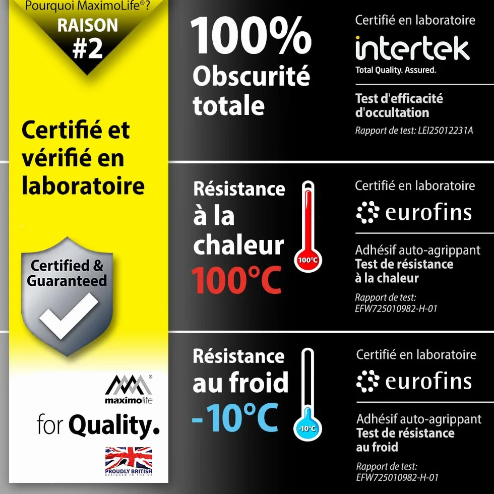 MaximoLife® Store occultant universel avec ventouses puissantes et crochet boucle robuste