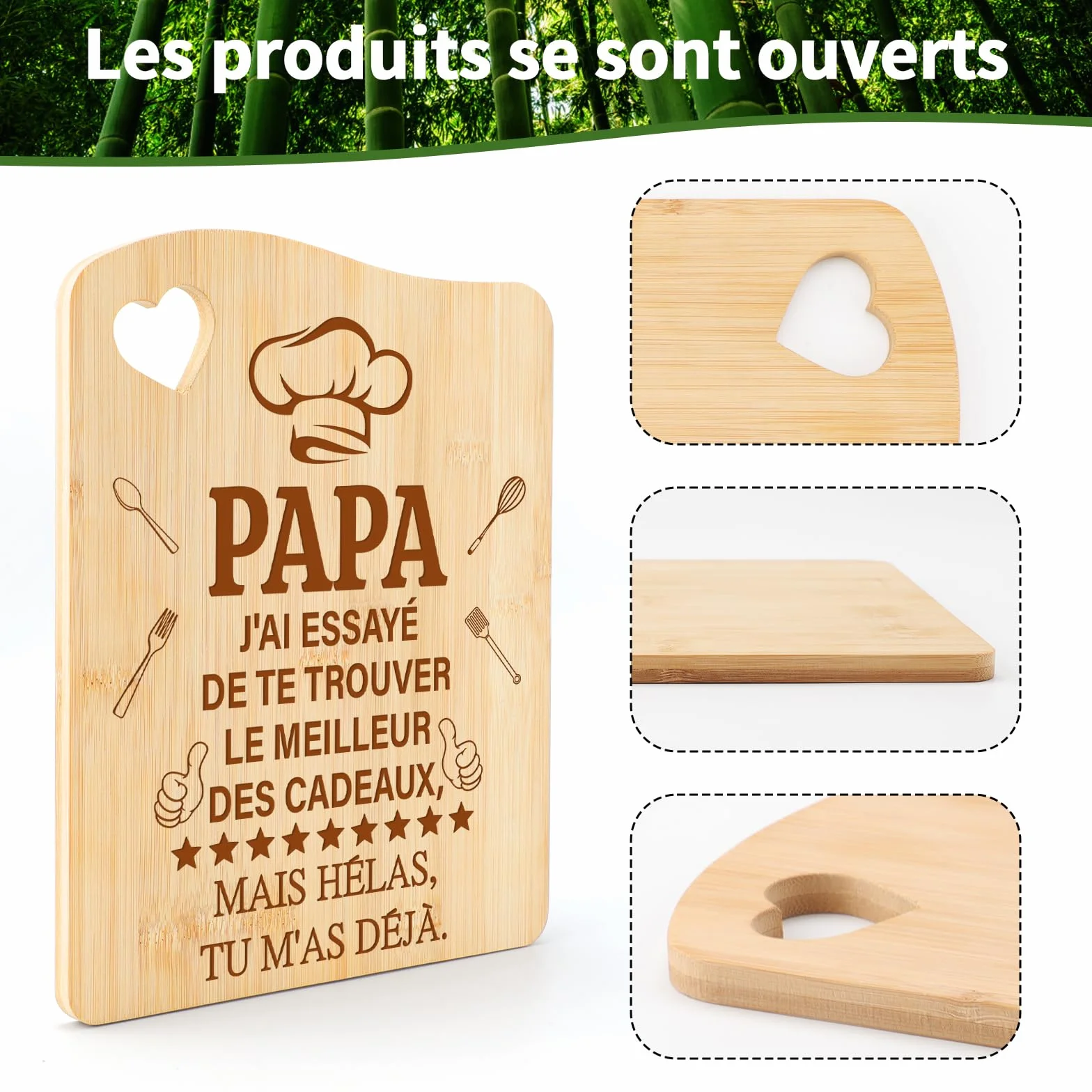 Planche à Découper en Bambou Cadeau Fête des Pères Original pour Papa