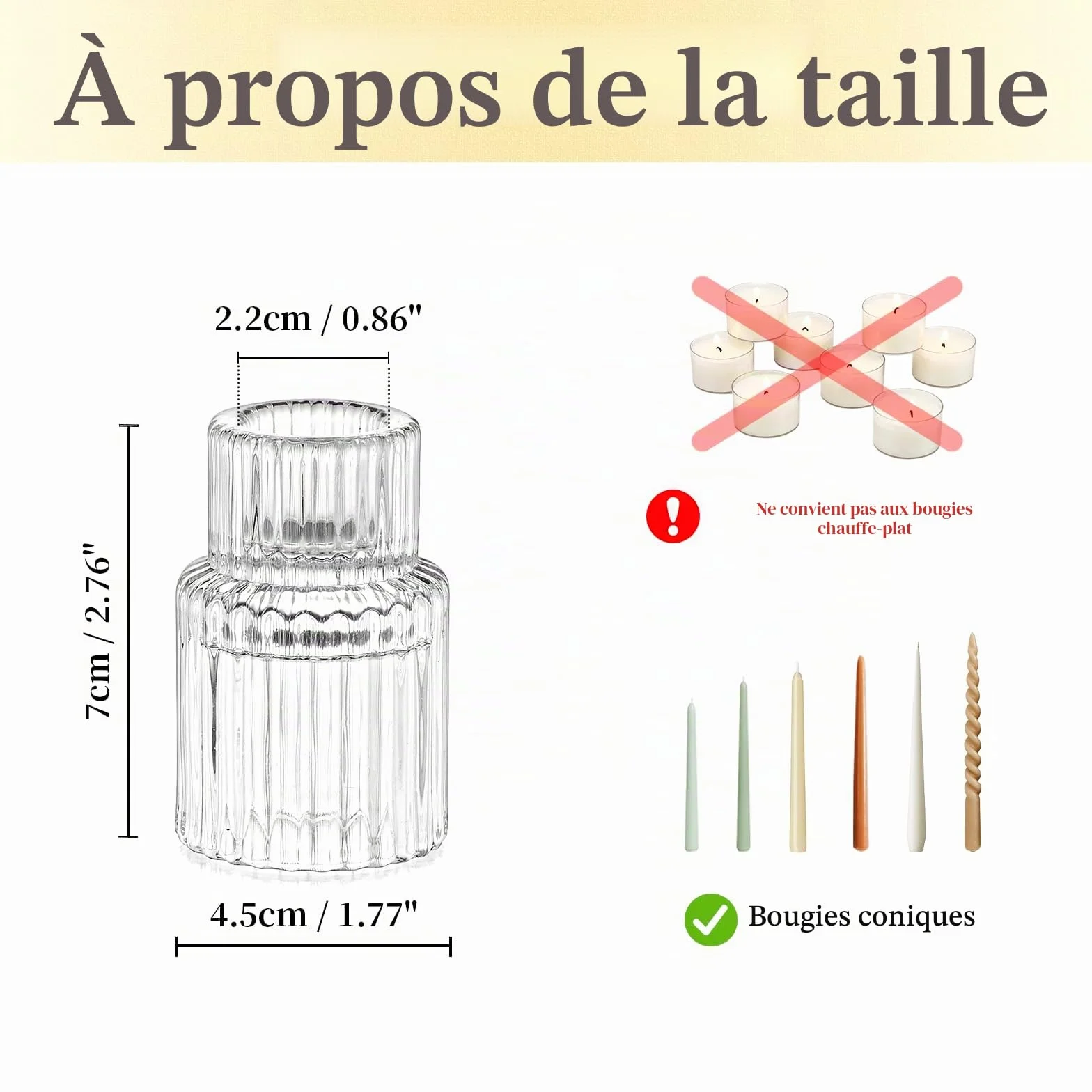 Hewory 20pcs Bougeoirs en Verre Côtelés Modernes pour Bougies de Chandelier