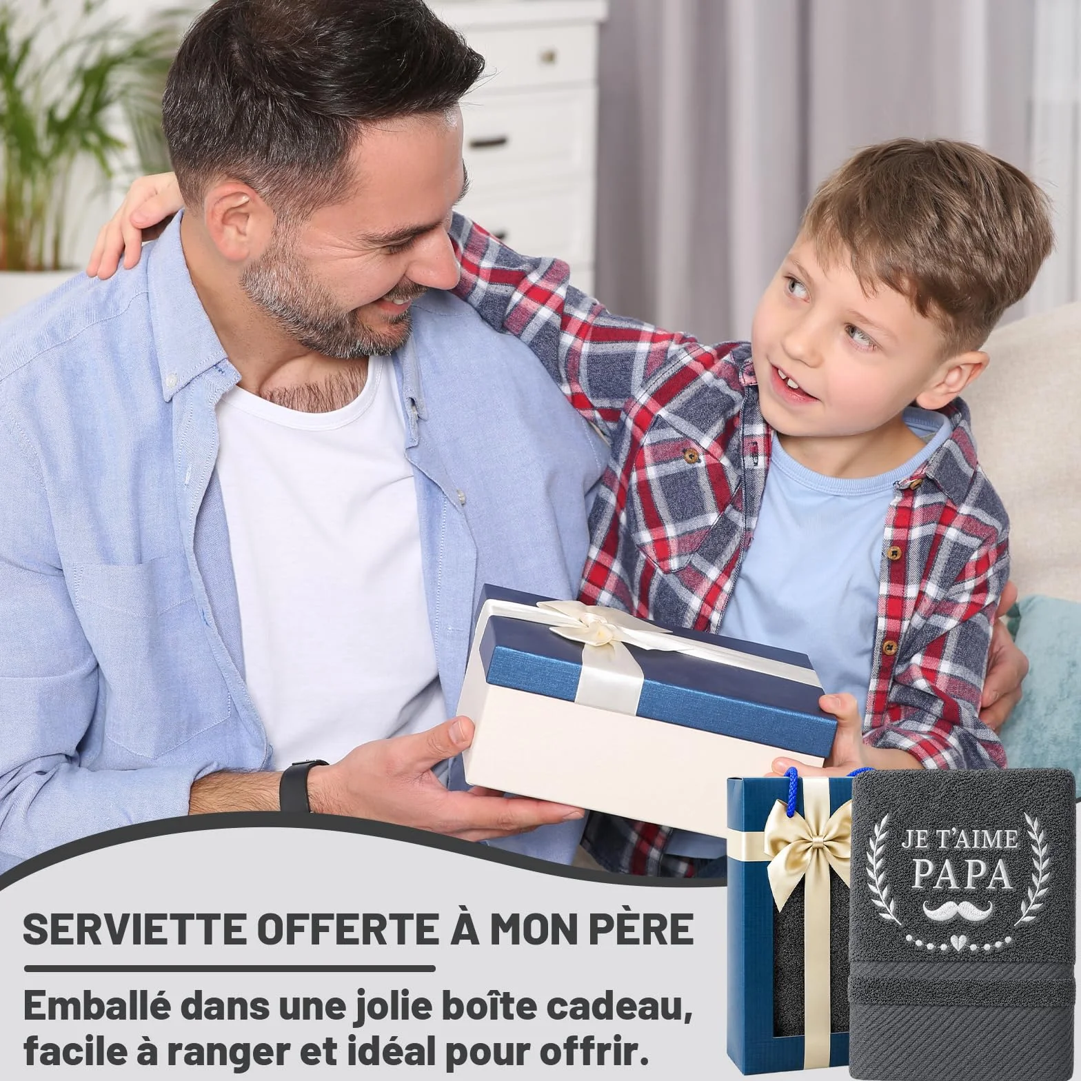 Serviette Brodée Cadeau Papa Anniversaire Sport Homme Coffret Élégant Fête des Pères Doux Salle de Bain