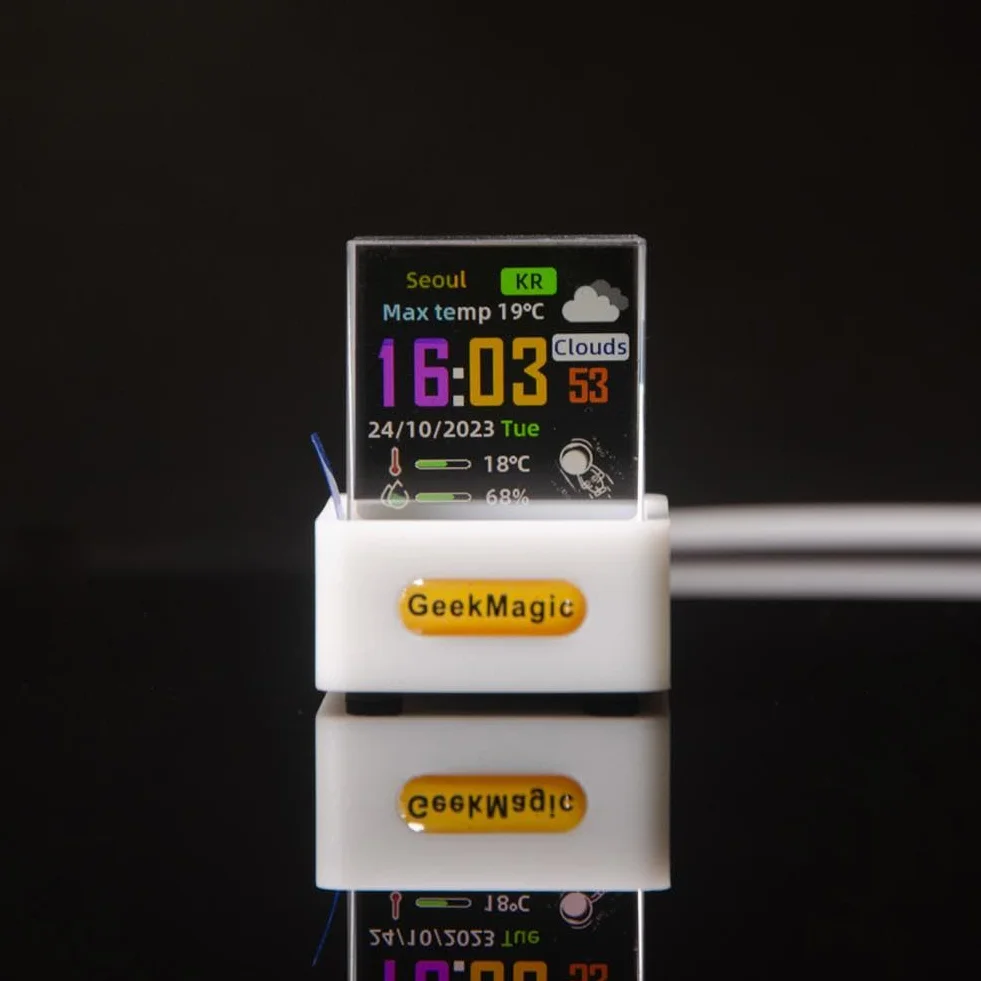 GeekMagic Mini Cube d'Affichage Hologramme 3D WiFi, Station Météo, Horloge Numérique, Cadre Photo Électronique