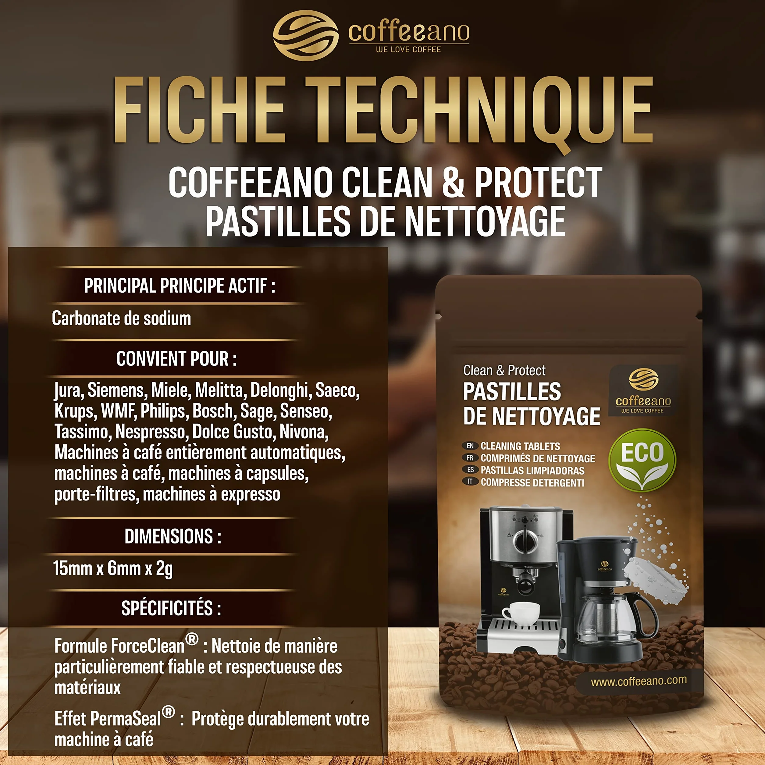 Pastilles de nettoyage pour machines à café Jura, Krups, Melitta, Delonghi, Siemens, Philips, Bosch - Coffeeano