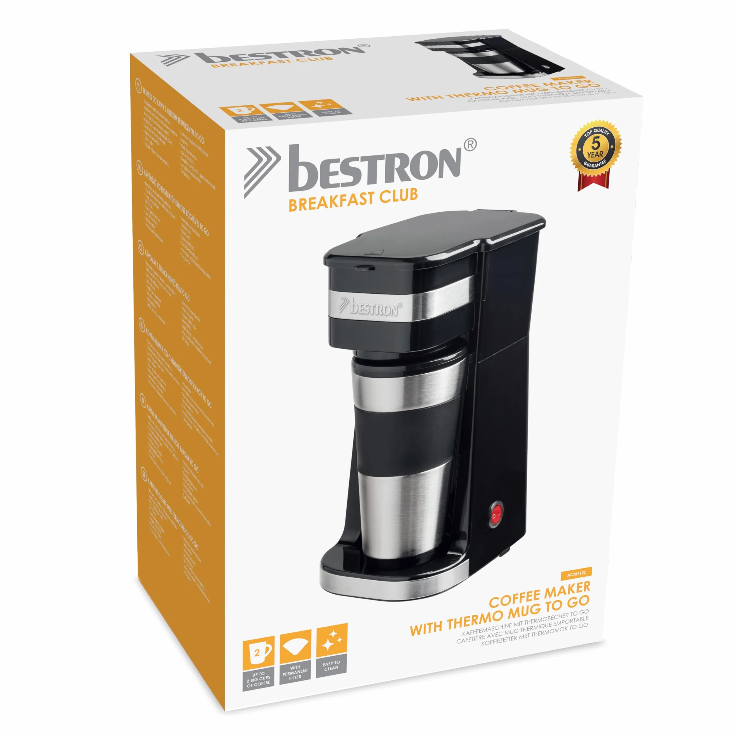 Bestron Cafetière avec tasse isotherme, Machine à café 750 W, Argent