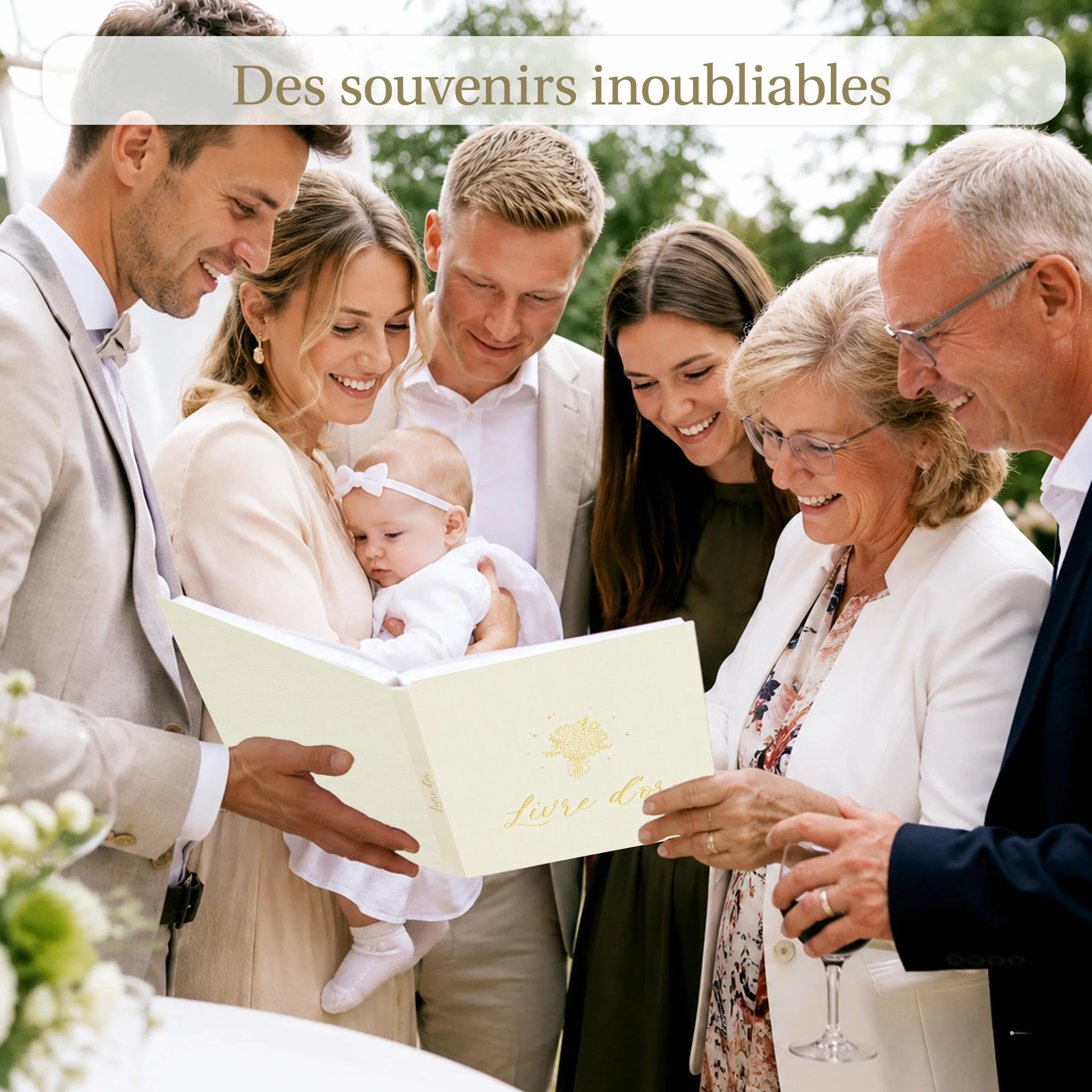 Livre d’or élégant couverture lin dorure 84 pages vierges mariage anniversaire baptême