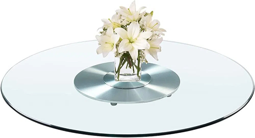 Lazy Susan Plateau tournant rond en verre transparent pour table de salle à manger 83,8 cm, 88,9 cm, 99,1 cm, 109,2 cm