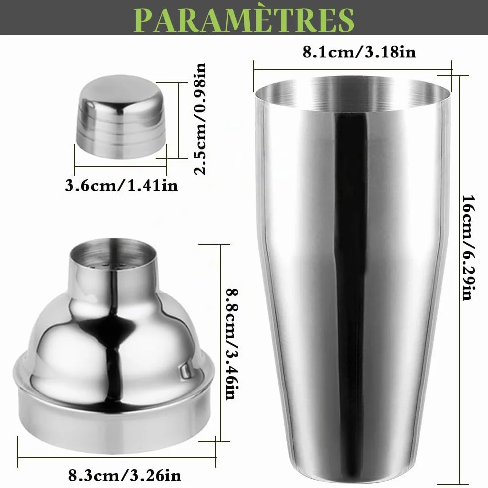 Shaker à cocktail 750 ml acier inoxydable avec passoire intégrée