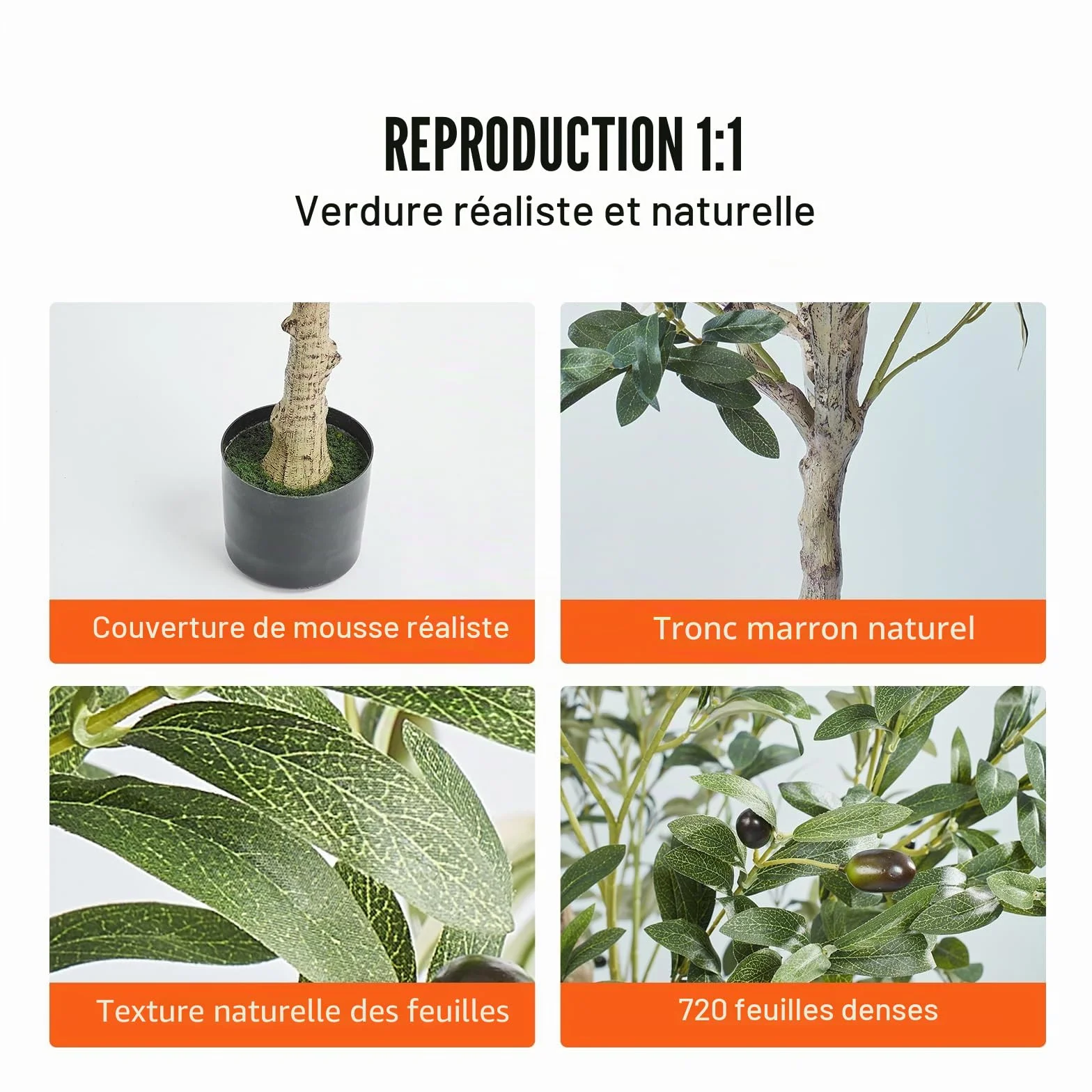 VEVOR Faux Arbre 155 cm Vert Plante Artificielle PE Haut Olivier avec Pot 150x125 mm