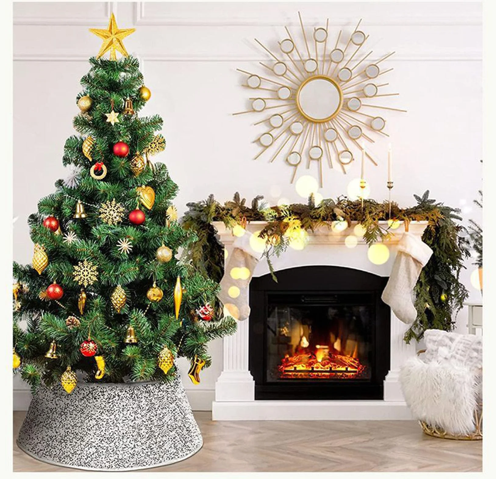 Couvre-Pied de Sapin de Noël à Paillettes Blanc