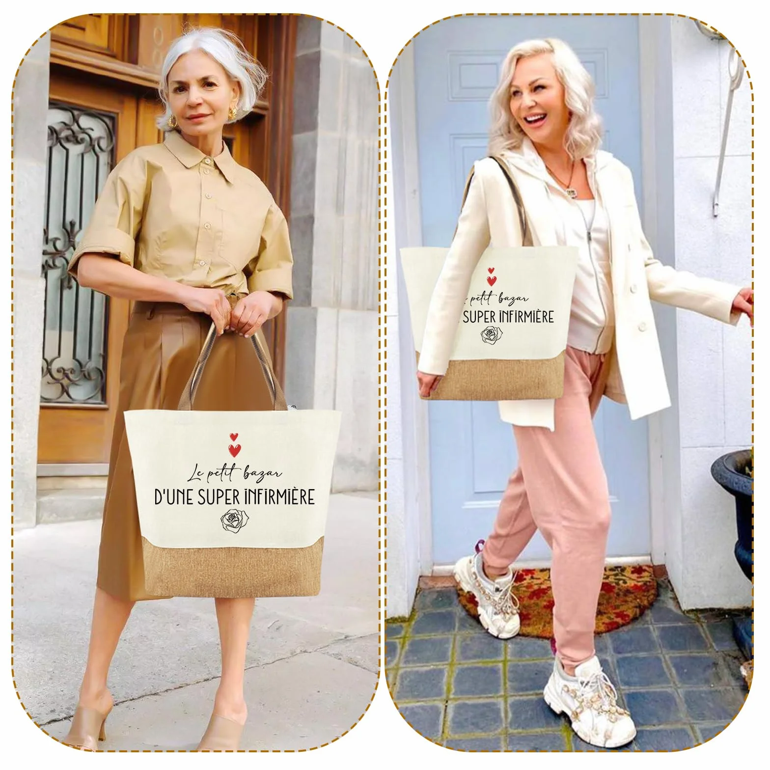 Sac Jute Tote Bag Femme Cadeau Infirmière Cabas Plage Courses Coton Jute