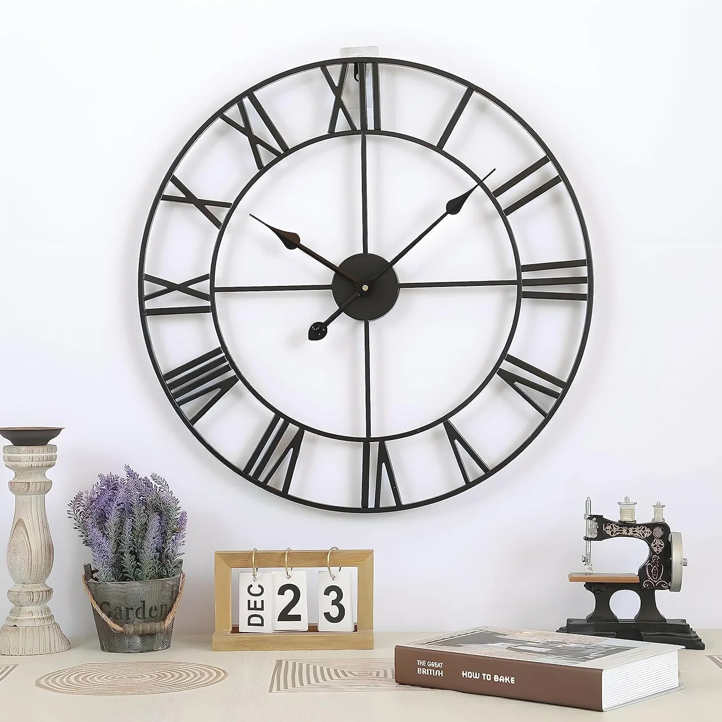 GUDEMAY Horloge Murale Design Moderne Vintage 50 cm Silencieuse Métal Chiffres Romains Noir
