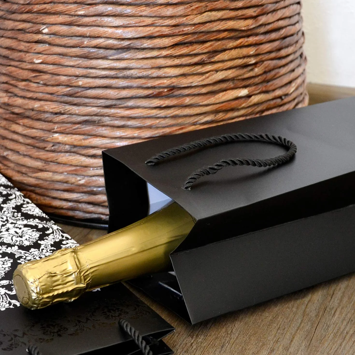 DonDon Lot de 10 pochettes cadeaux pour vin champagne noir 36x12x10 cm