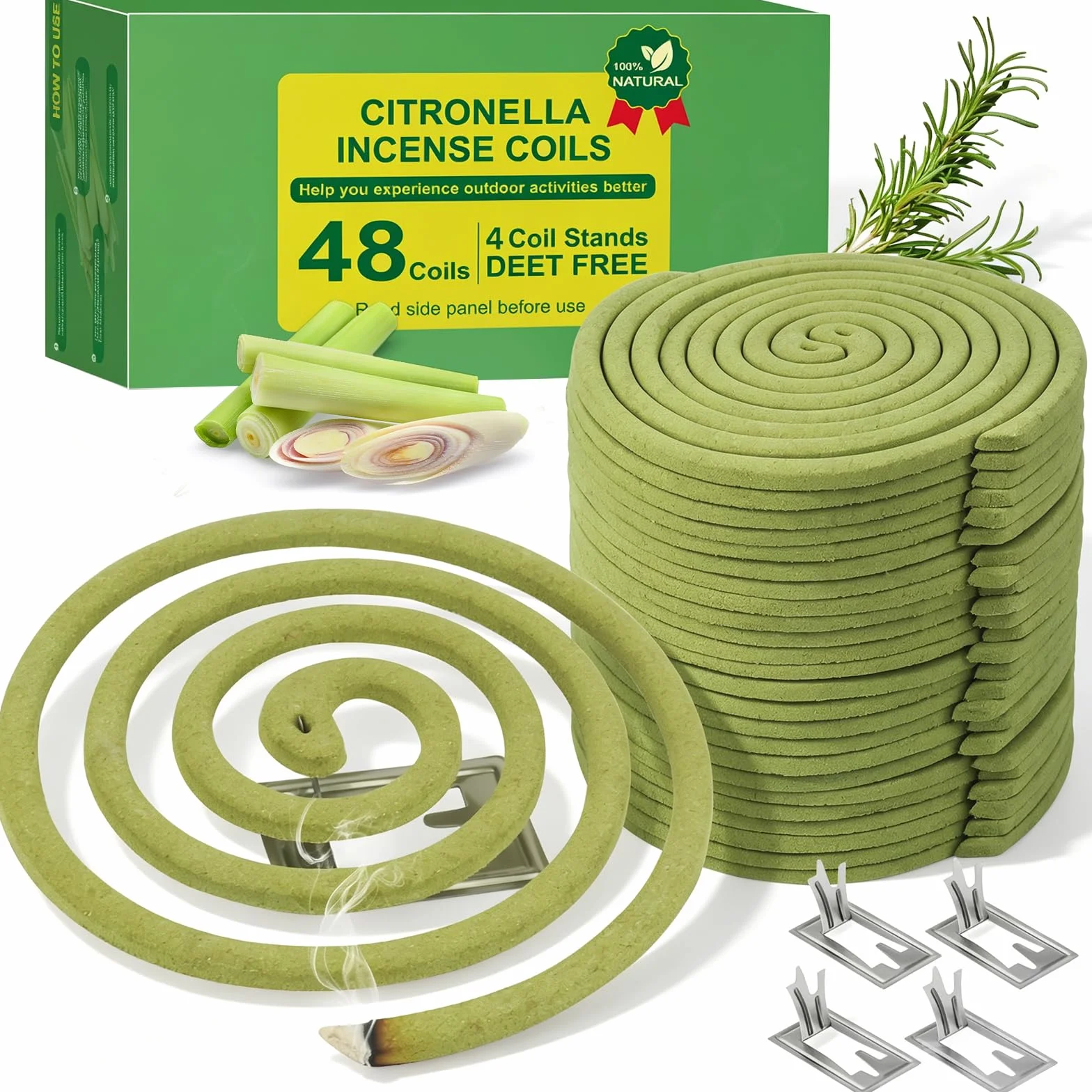 Spirales Encens Citronnelle 432 h 48 spirales 4 supports Intérieur Extérieur Jardin Camping