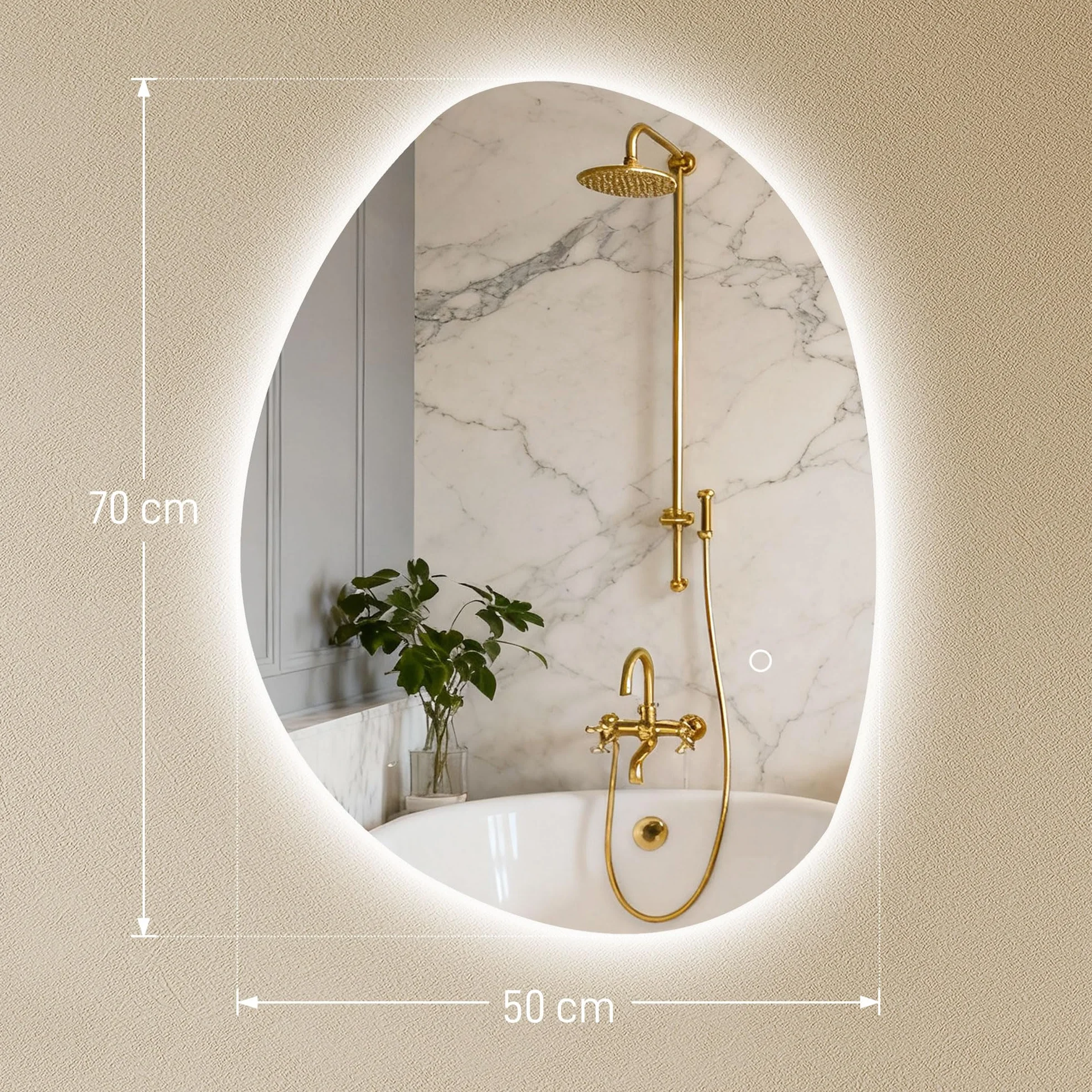 HOMCOM Miroir Salle de Bain LED 70 x 50 cm Mural Asymétrique Anti-buée 3 Couleurs Dimmable IP44 Argenté