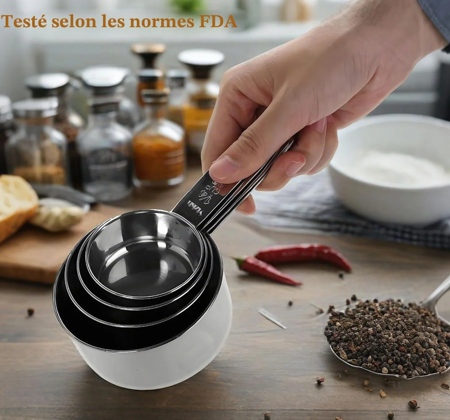 Cuillères et Tasses à mesurer en Acier Inoxydable Lot de 10 pour Cuisine