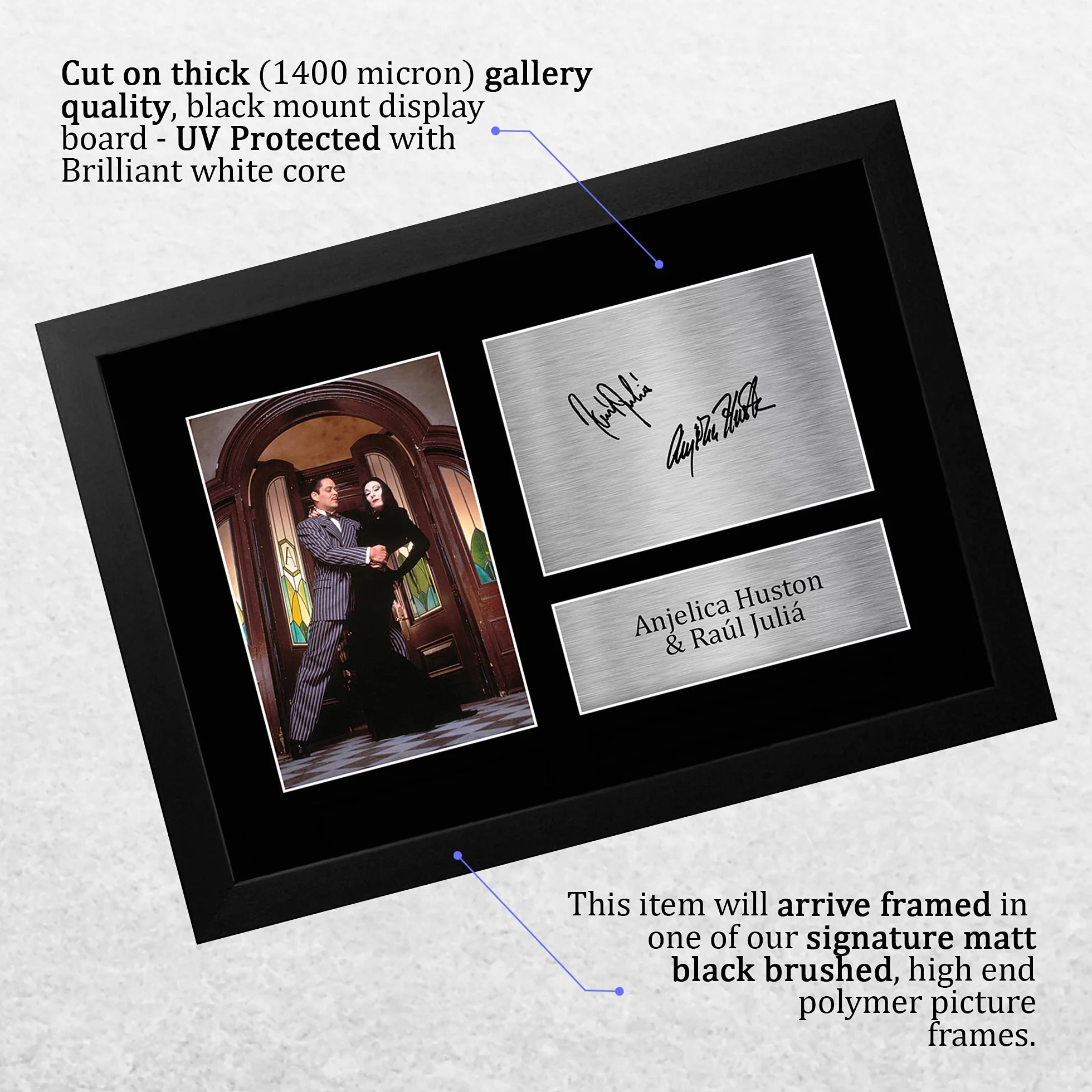 Anjelica Huston & Raul Julia Addams Family Morticia Gomez Photo Autograph Signed Encadré Cadeaux