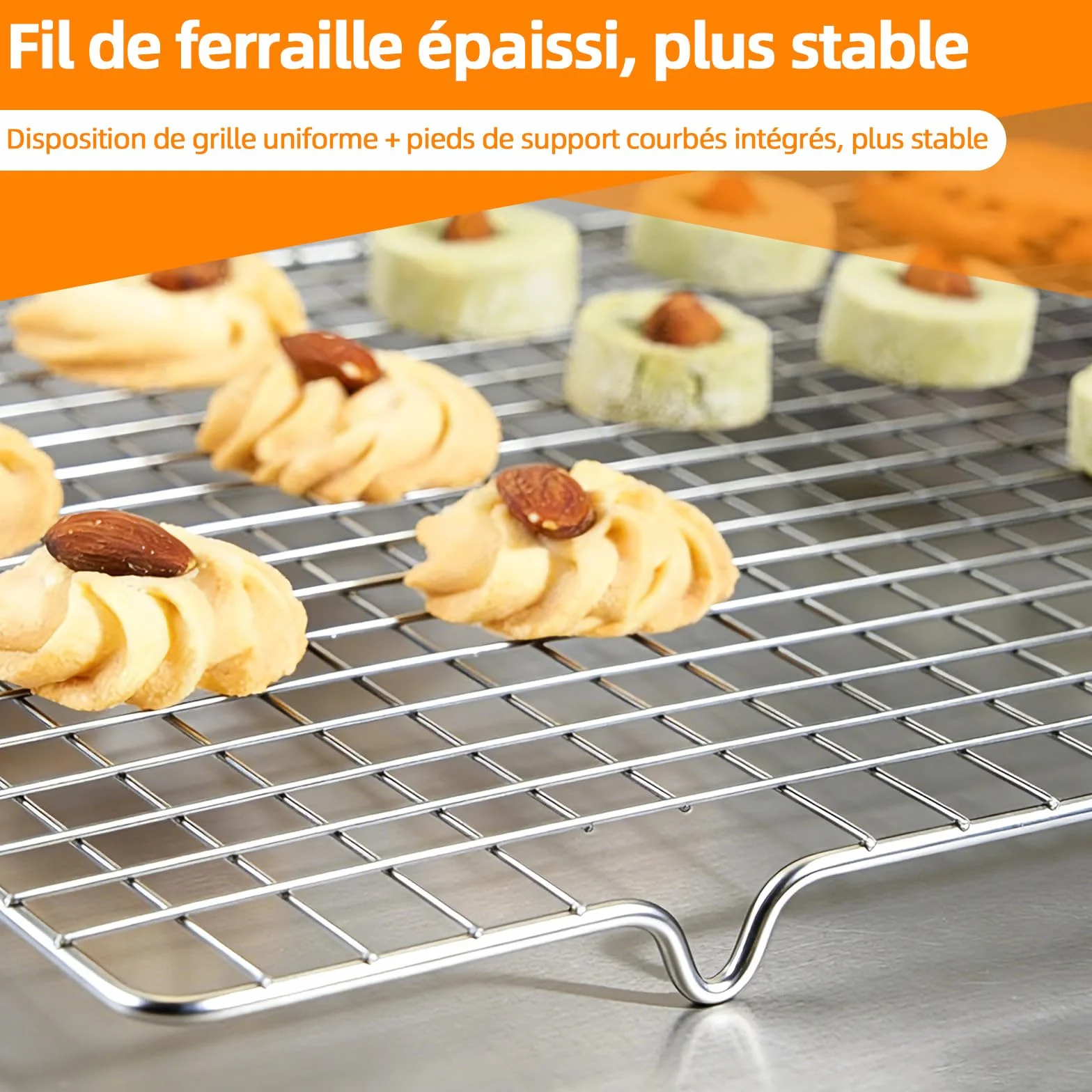 Grille Patisserie 43x29 cm en Acier avec Pieds Stables, Lavable au Lave-Vaisselle