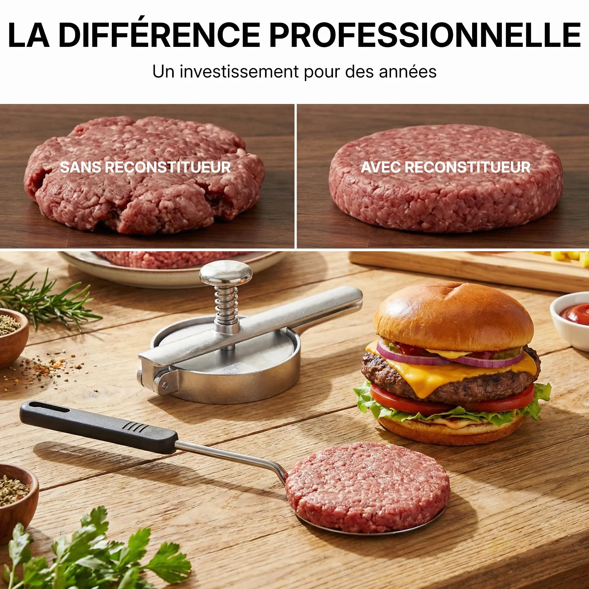 Reconstitueur à Steak Ovale en Inox 172 ml Gris Spécial Boucher pour Hamburger