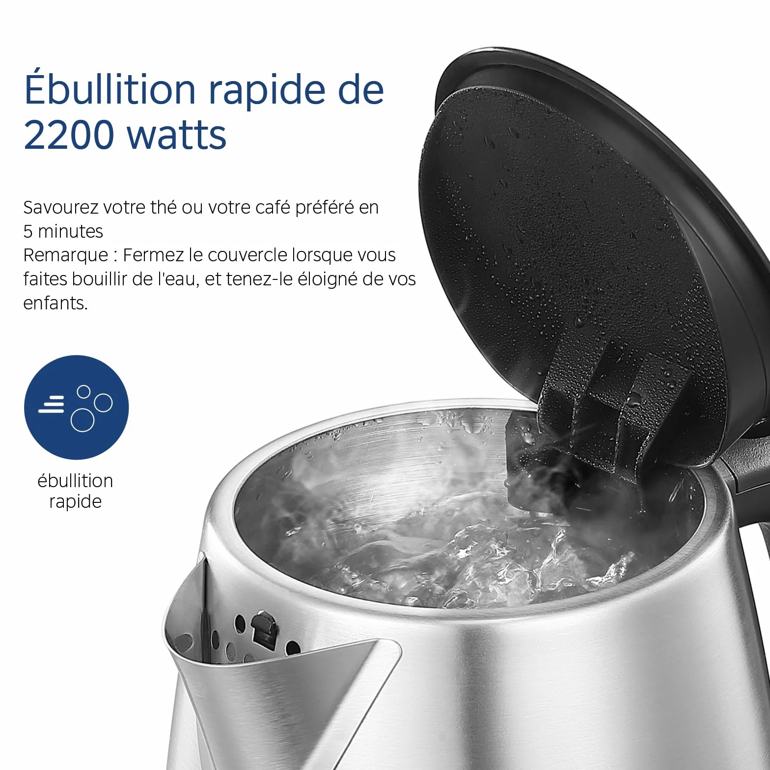 Midea Bouilloire Acier Inoxydable 1,7L 2200W MK-17S30A2 Sans BPA Chauffage Rapide