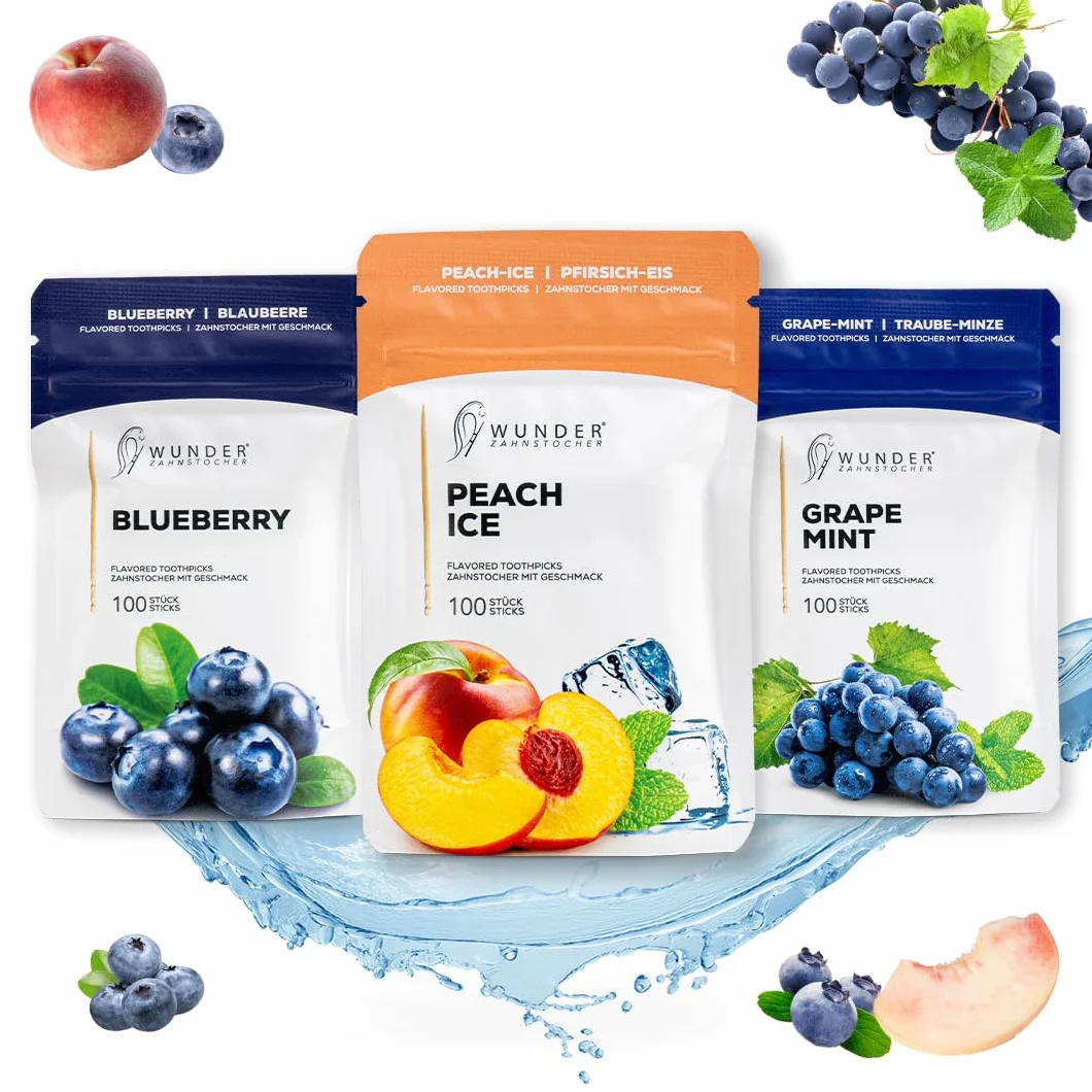 Wunder Cure Cure-dents Aromatisés Bois de Bouleau Fruit Crush Pack 3x100 Recharges Sans Sucre