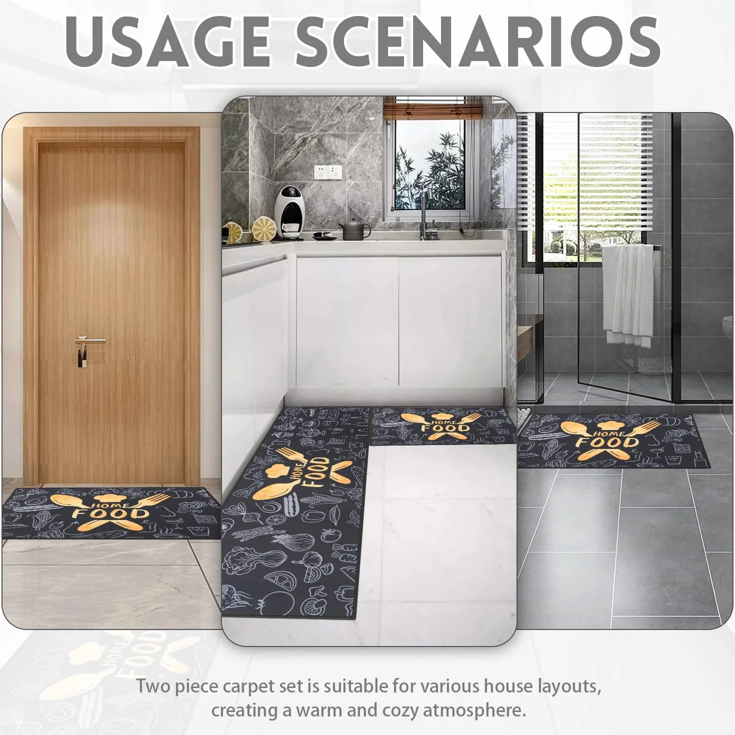 Tapis antidérapants lavables Cuisine 40x60 40x120cm 2 pièces