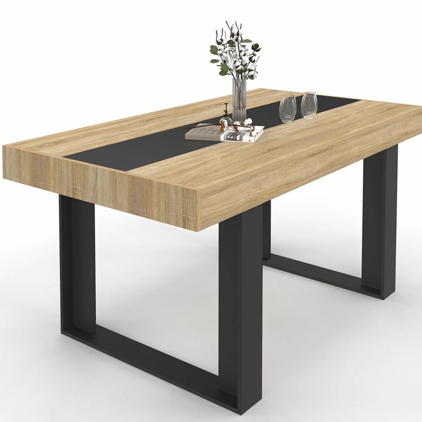 Table à Manger Rectangle Phoenix 6 Personnes Bois Noir 160 cm