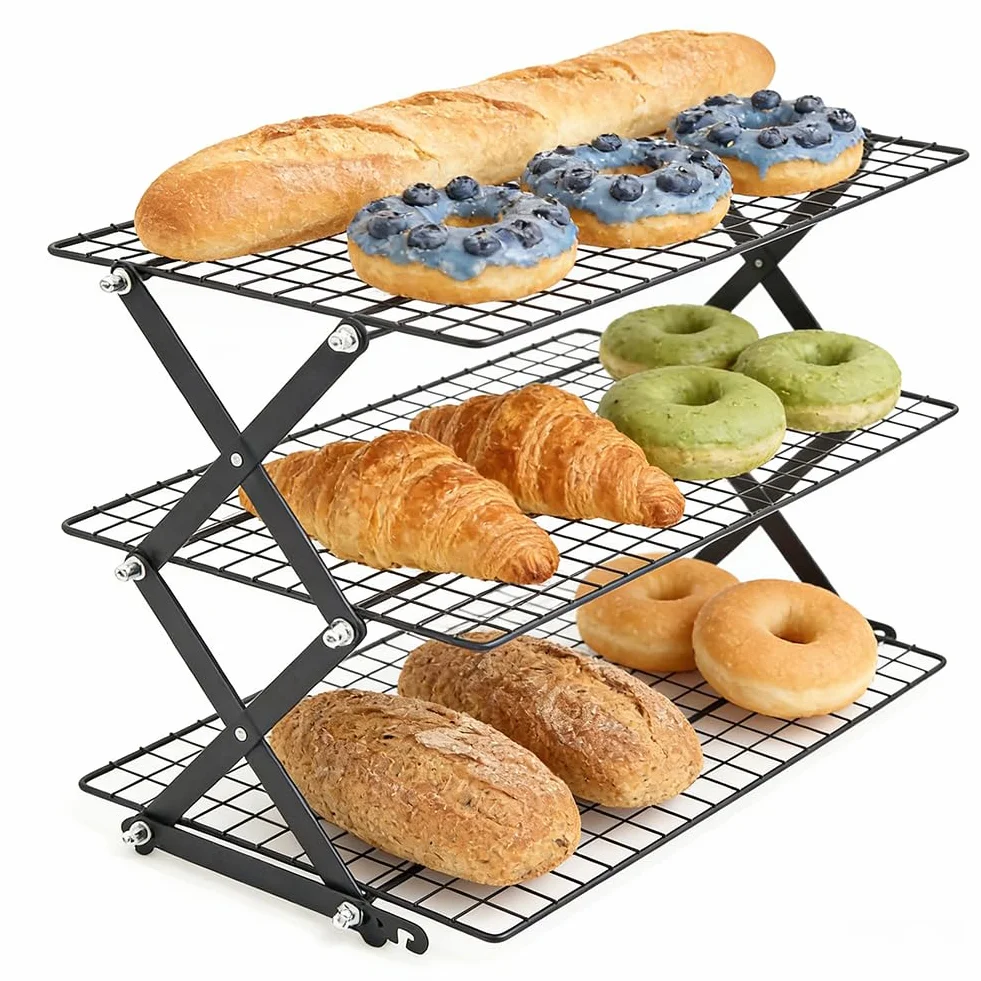 Grille de refroidissement empilable pliable 4 étages pour cuisine biscuits gâteaux muffins pain