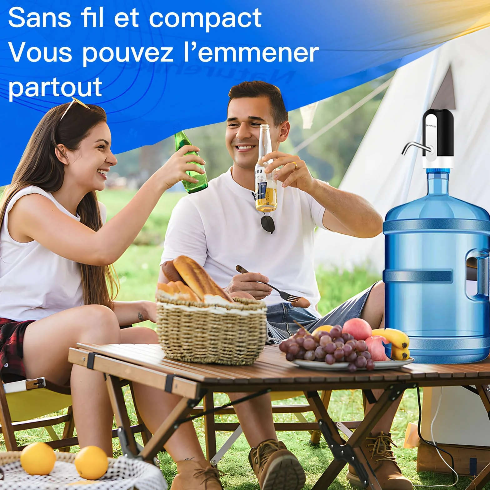 EASYSPEED Distributeur Eau Portable Rechargeable USB avec 2 Adaptateurs pour Camping Maison Bureau