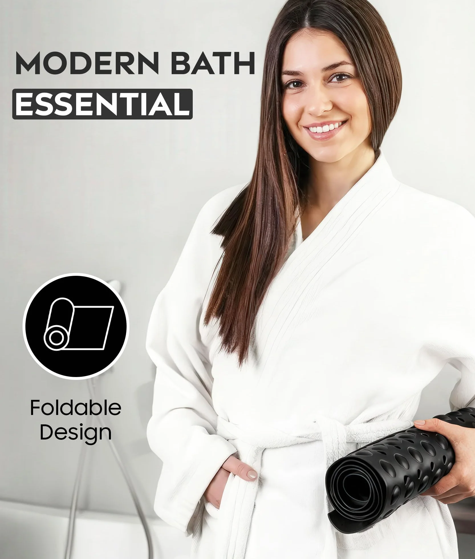 ADOV Tapis de Bain antidérapant 100x40 cm Extra Long Anti-moisissure 200 ventouses Trous de Drainage Lavable en Machine