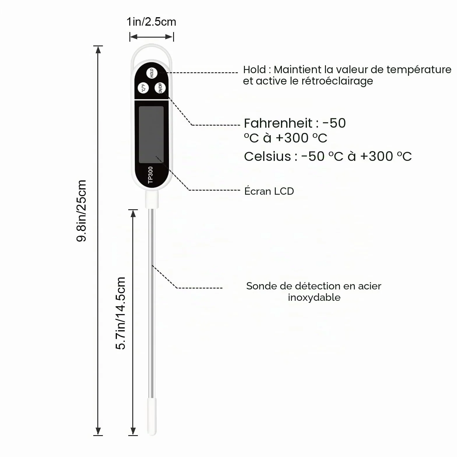 Termomètre Cuisine LCD Longue, Thermomètre Barbecue Digital Alimentaire pour Patisserie BBQ Viande