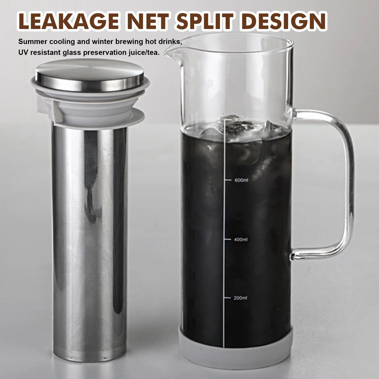 Cafetière Cold Brew Coffee Maker en verre borosilicate 800 ml avec filtre inoxydable 304