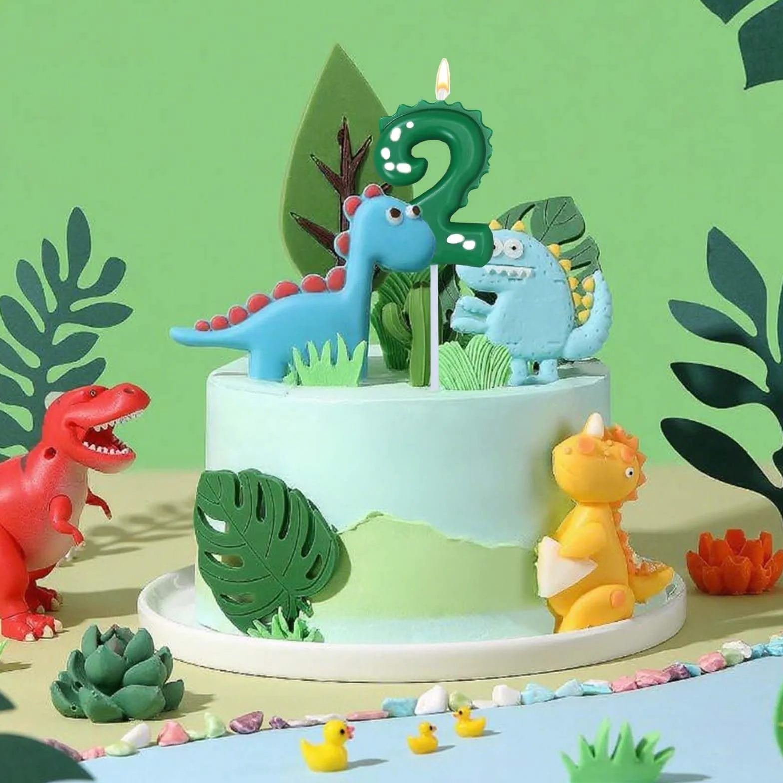 Bougie Dinosaure 2 Ans avec Décoration Gâteau Anniversaire Fête