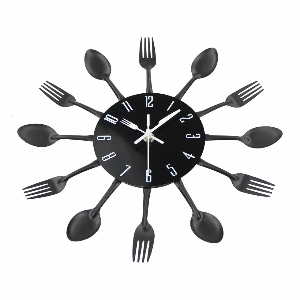 Horloge de cuisine effet miroir 32x32x4cm Noir avec autocollant 3D