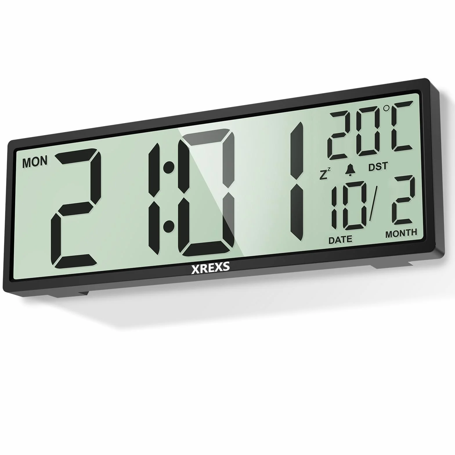 XREXS Horloge Murale Numérique 14,5 Pouces Heure Calendrier Température DST Piles Noir