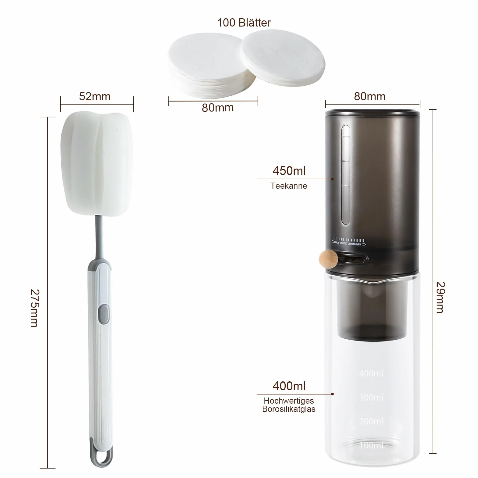 Machine à café Cold Brew 600 ml 4 tasses - Café froid - Taux de goutte réglable - Noir