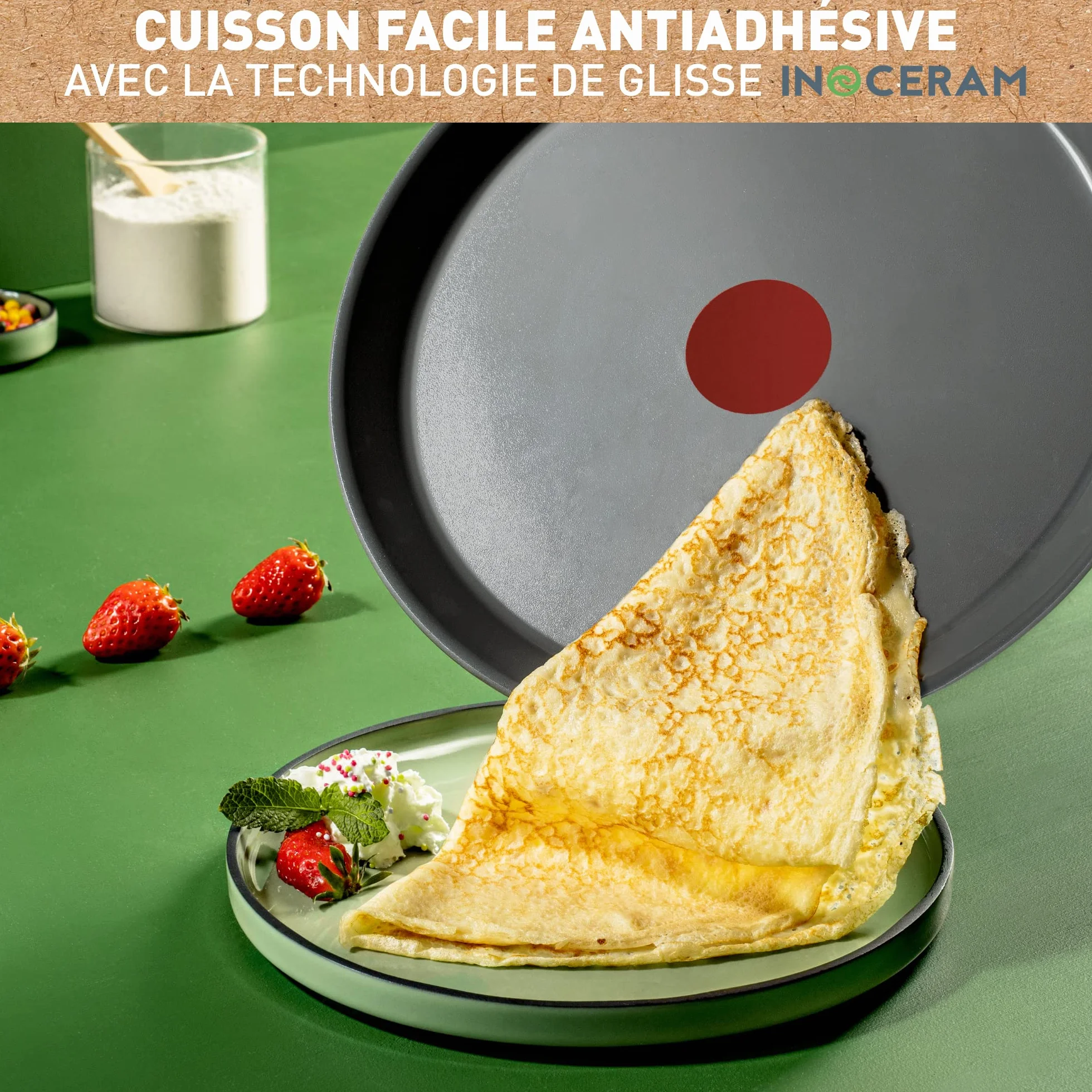 Tefal Poêle à crêpe 28 cm, Induction, Revêtement céramique, Thermo-Signal, Fabriqué en France