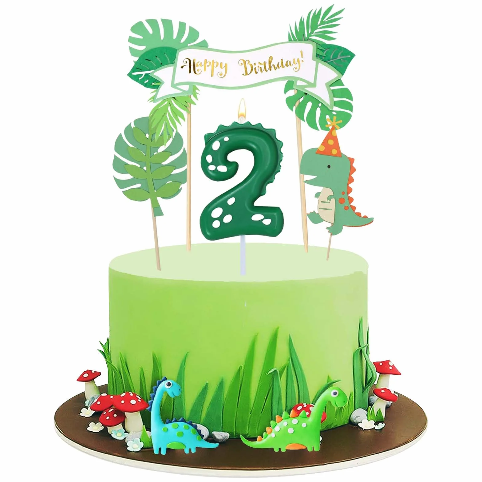 Bougie Dinosaure 2 Ans avec Décoration Gâteau Anniversaire Fête