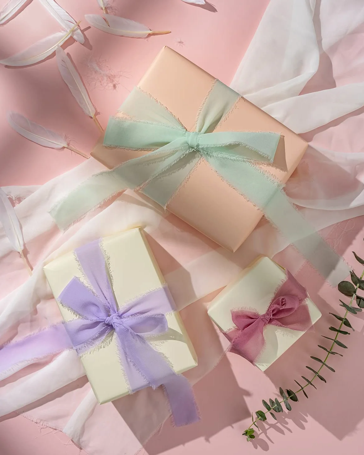 Ruban large vert mousseline de soie pour mariage - Ruban décoratif AOKSUNOVA