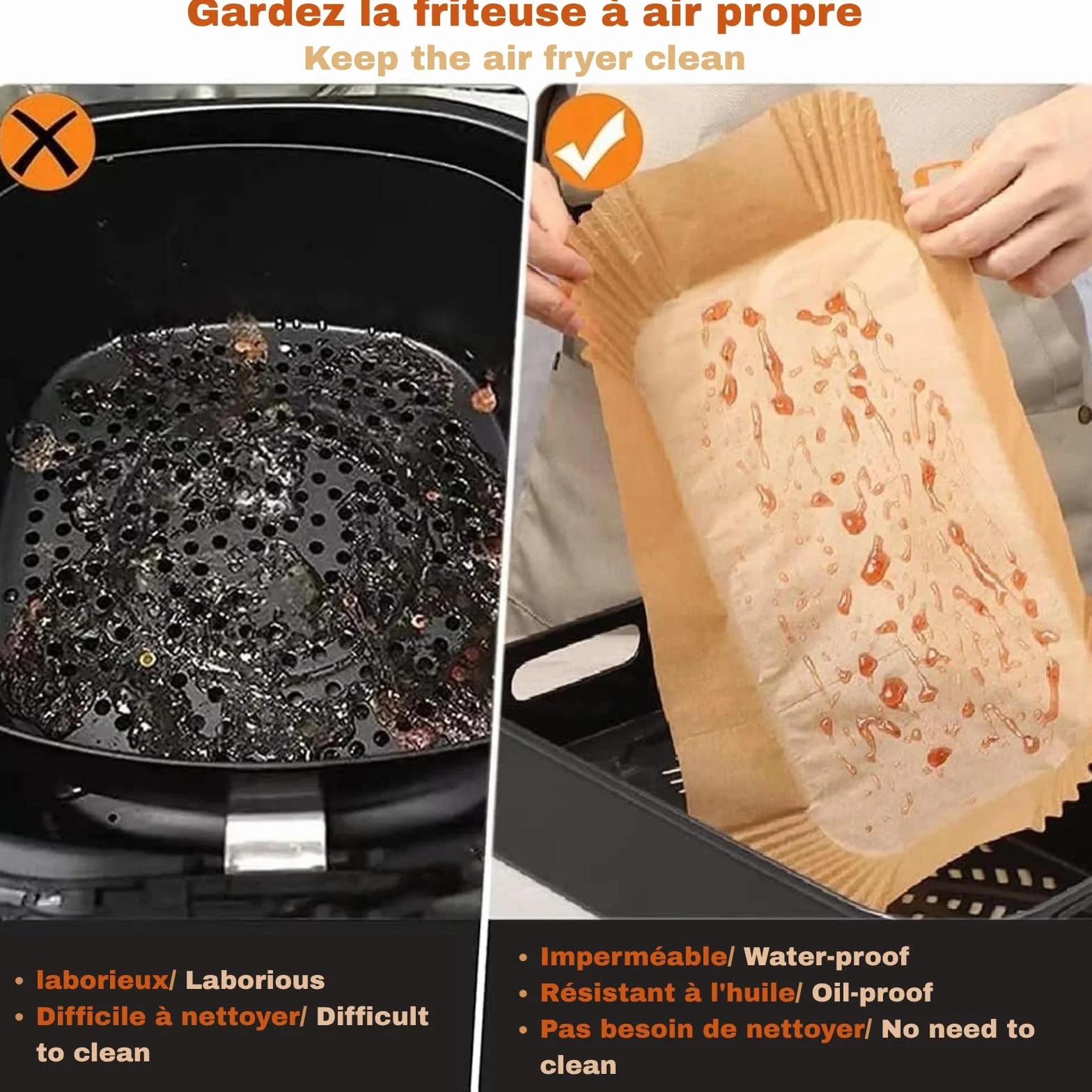 Papier Cuisson pour Air Fryer Carré Antiadhésif 16x16 cm 4-4,5 Litres
