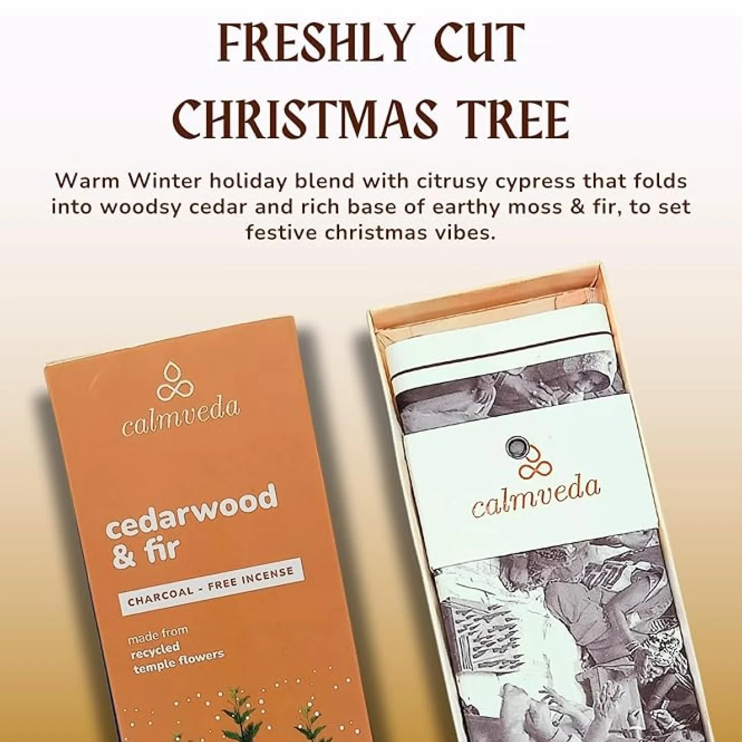 Calmveda Bâtonnets d'Encens Cèdre Baumier 80 Bâtons Encens Naturel Non Toxique sans Charbon Senteur Sapin Noël Bois Cèdre Cyprès